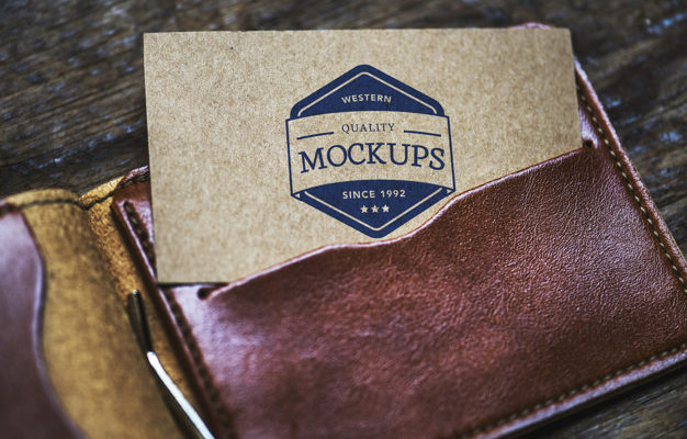 Free PSD business card in Wallet mockup