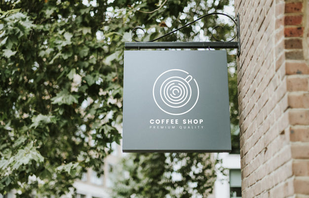 Free PSD coffee shop outdoor sign Mockup