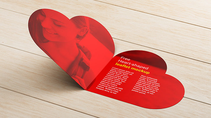 Free PSD heart shaped Brochure Mockup