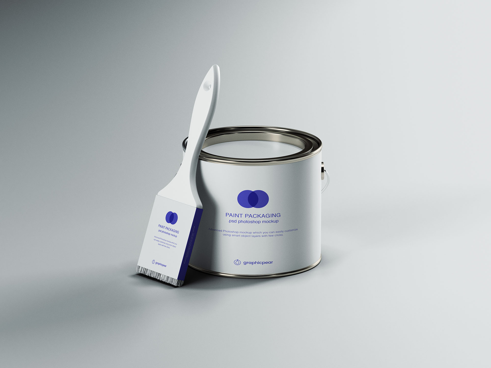 Free PSD Paint Can Brush Packaging Mockup