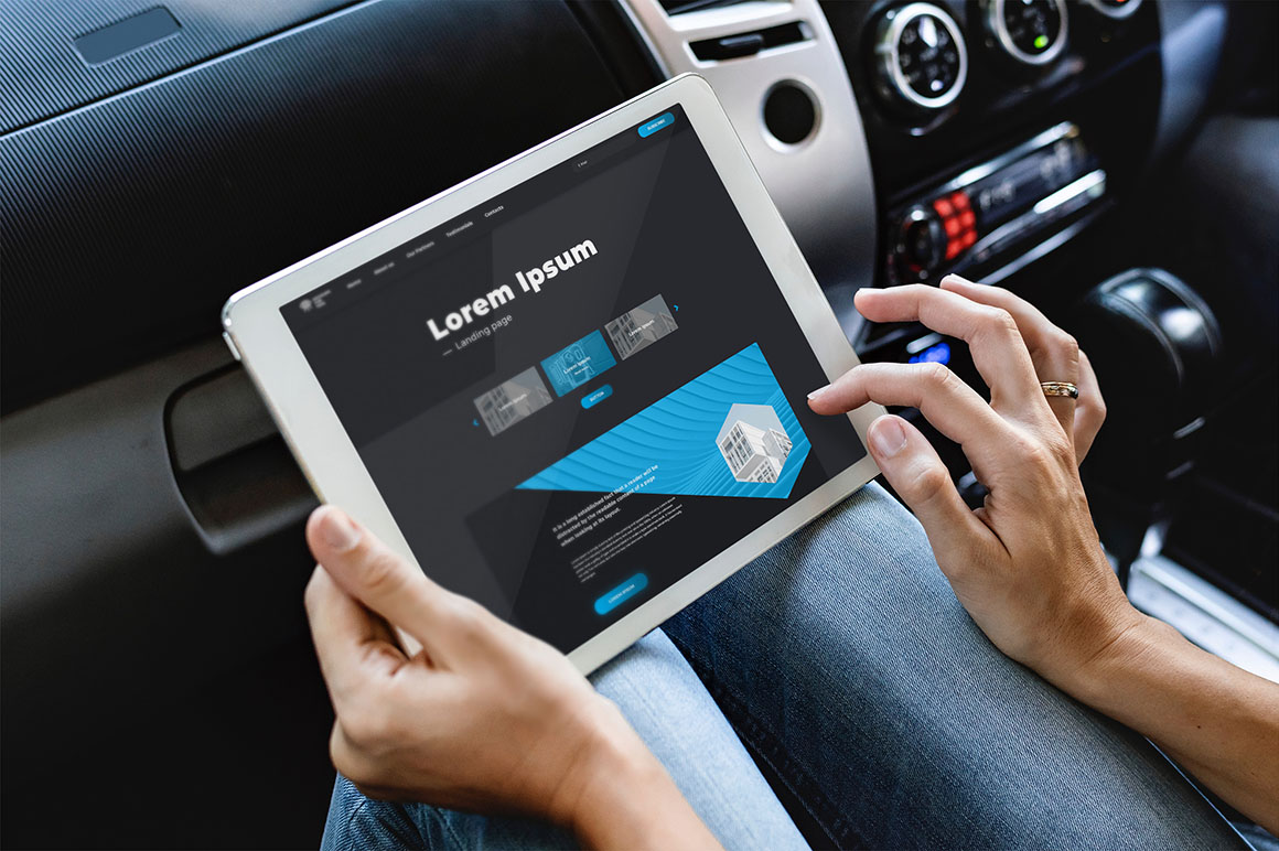 Free PSD tablet in Hands Car Interior Mockup