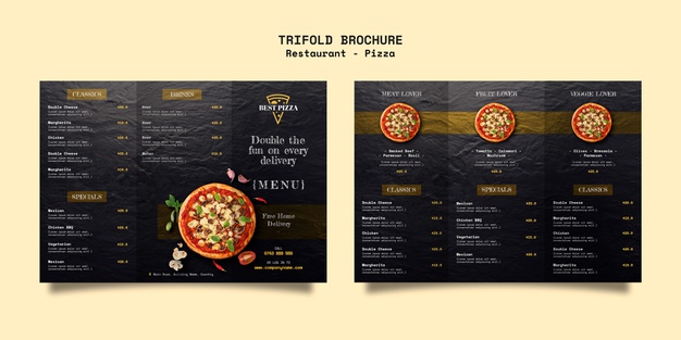Free PSD Tri-fold brochure for restaurant Mockup
