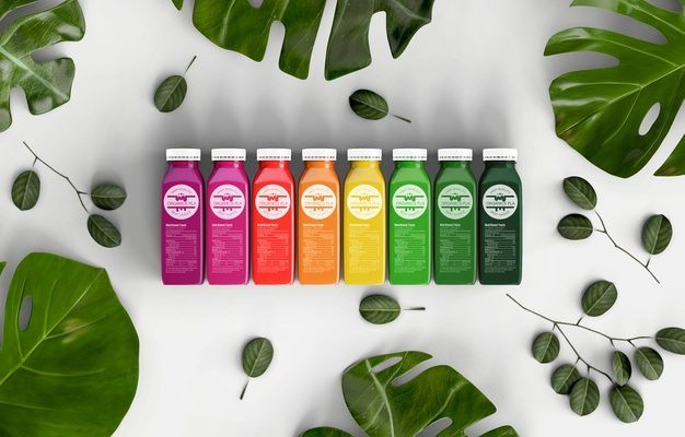 Free Top view juice bottles Mockup