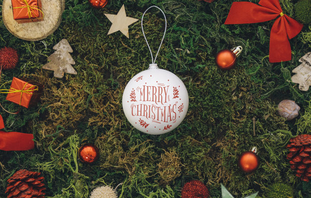 Free PSD Christmas ball scene Mockup