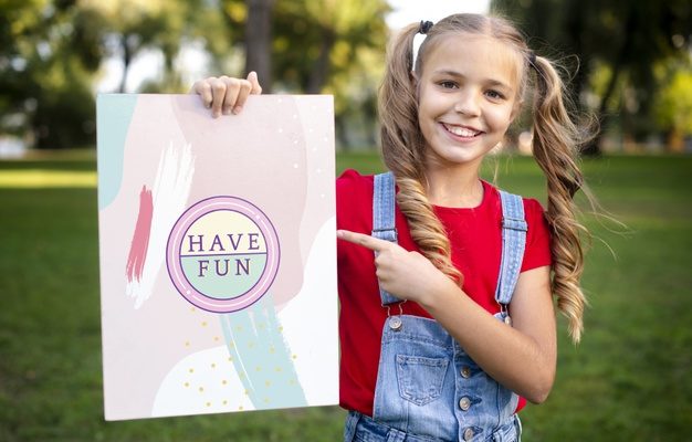 Free PSD girl with poster Mockup