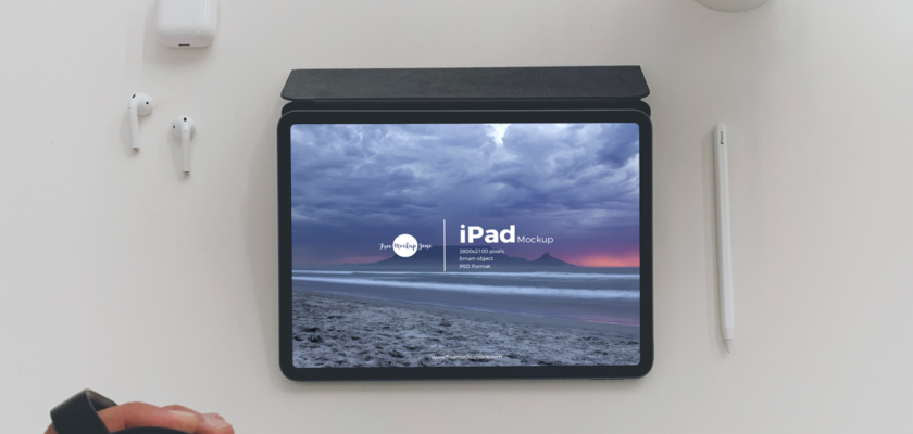 Free PSD iPad top view Mockup