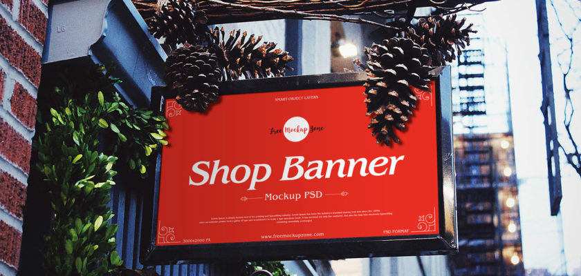 Free PSD shop outdoor banner Mockup