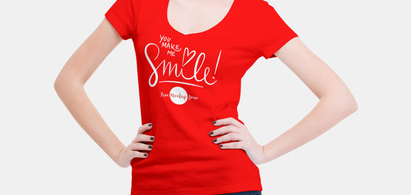 Free PSD woman V neck T-shirt Mockup